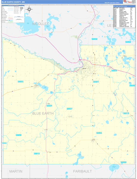 Blue Earth County, MN Zip Code Wall Map